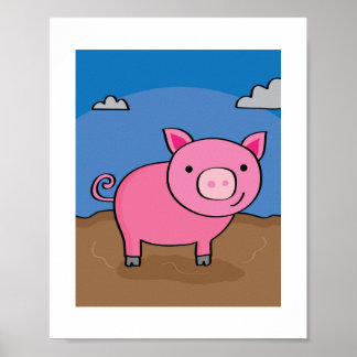 Cute Pig Illustration Kids Farm Animal Art Poster