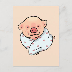 cute pig in a blanket postcard