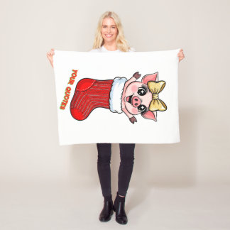 Cute Pig in Christmas Stocking Fleece Blanket