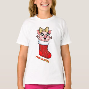 Cute Pig in Christmas Stocking T-Shirt