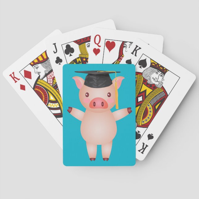 Cute Pig in Graduation Cap Playing Cards (Back)