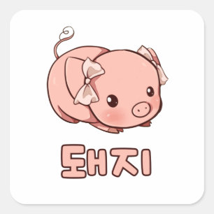 Cute Pig in Korean Square Sticker
