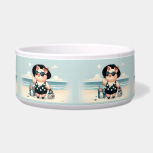 Cute Pig in Polka Dot Swimsuit at the Beach