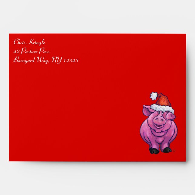 Cute Pig in Santa Hat on Red Envelope (Front)