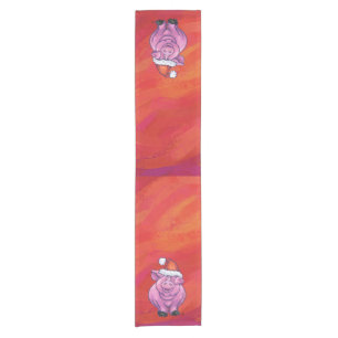 Cute Pig in Santa Hat on Red Short Table Runner