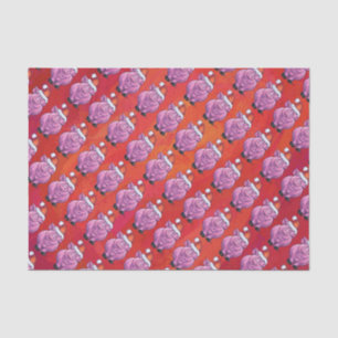 Cute Pig in Santa Hat on Red Tissue Paper