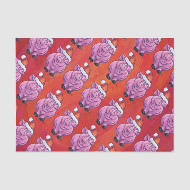 Cute Pig in Santa Hat on Red Tissue Paper (Front)