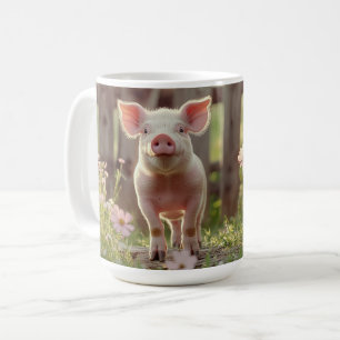 Cute Pig in the Flower Garden Coffee Mug