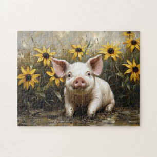 Cute Pig in the Mud Jigsaw Puzzle