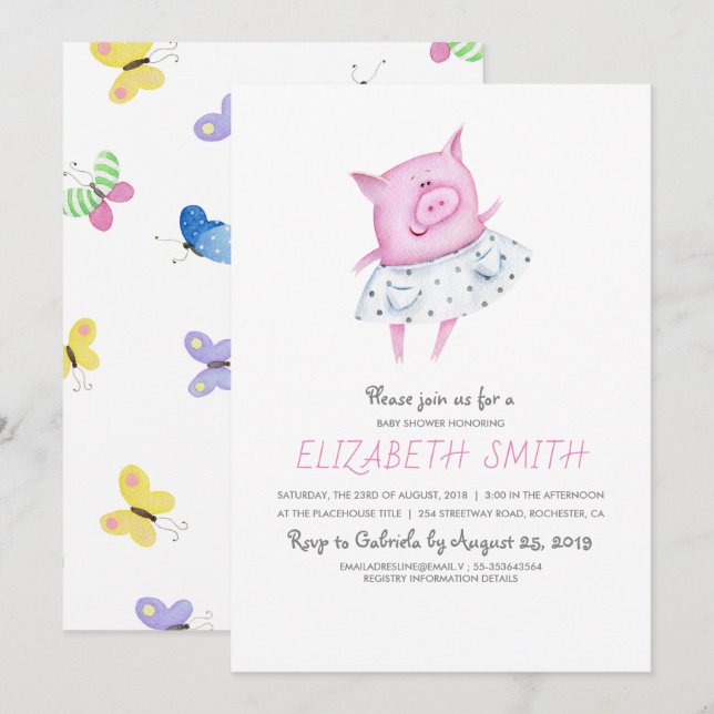 Cute Pig | It's a Girl Baby Shower Invitation (Front/Back)