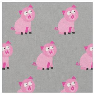 Cute Pig Kid Baby Nursery Farm Piggy Grey Fabric