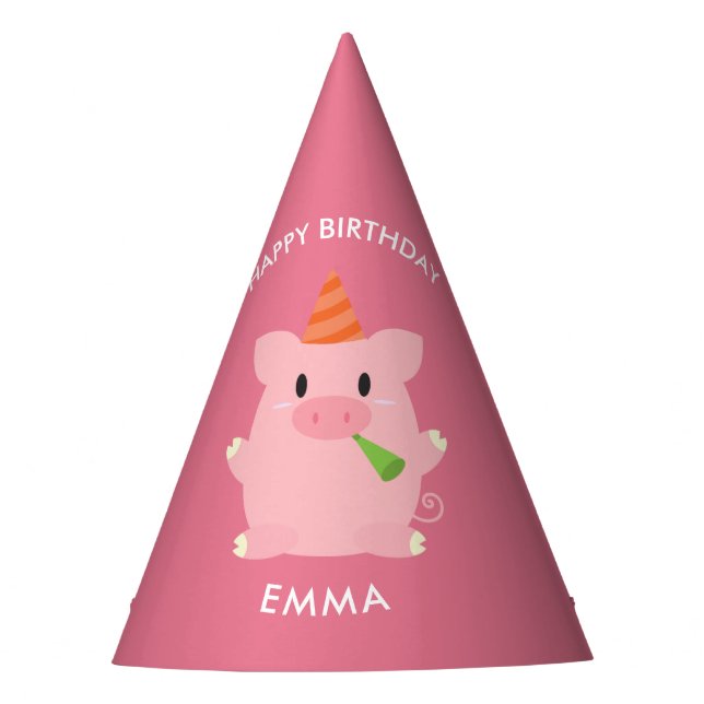 Cute Pig Kids Birthday Party Hat (Front)