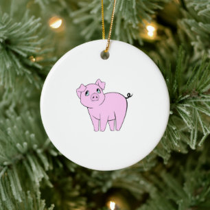 Cute Pig, Little Pig, Piggy, Pink Pig, Farm Animal Ceramic Tree Decoration