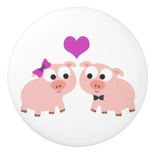 Cute Pig Love Ceramic Knob