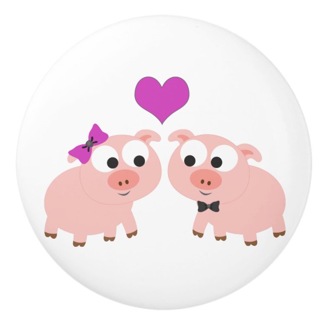 Cute Pig Love Ceramic Knob (Front)