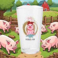 cute pig lovers add name Glass