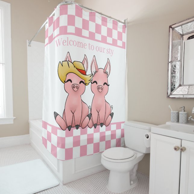 cute pig lovers add text shower curtain (In Situ)