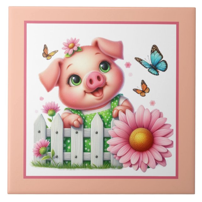 Cute pig lovers Country  Tile (Front)
