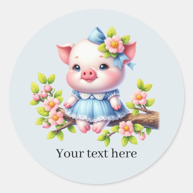Cute pig lovers customisable  classic round sticker (Front)