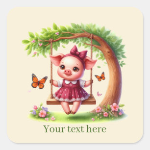 Cute pig lovers customisable  square sticker