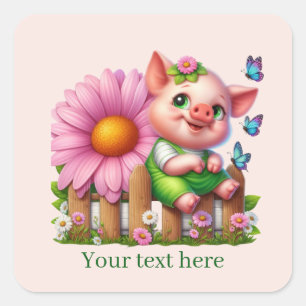 Cute pig lovers customizable  square sticker