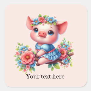 Cute pig lovers customizable square sticker