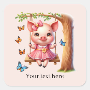 Cute pig lovers customizable square sticker