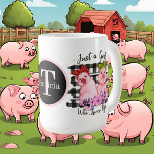 cute pig lovers girl add monogram coffee mug