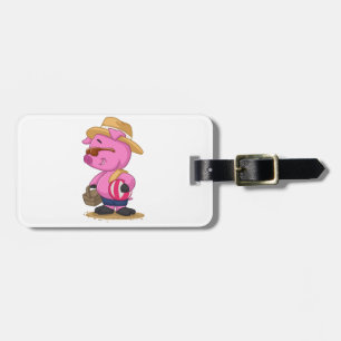 Cute pig on sand beach   choose background colour luggage tag