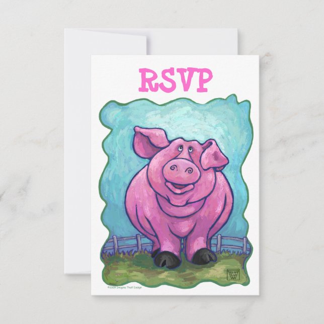 Cute Pig Party Centre RSVP (Front)