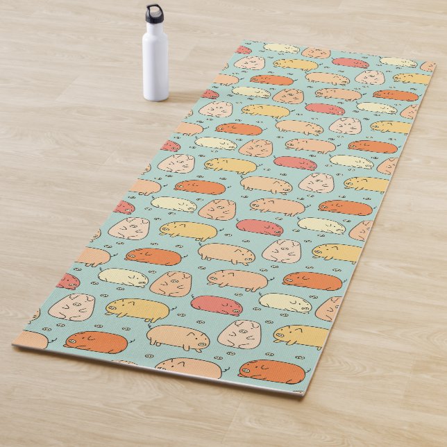 Cute Pig Pattern Mint Yoga Mat (In Situ)