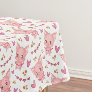 Cute Pig Pattern With Glitter Hearts Tablecloth
