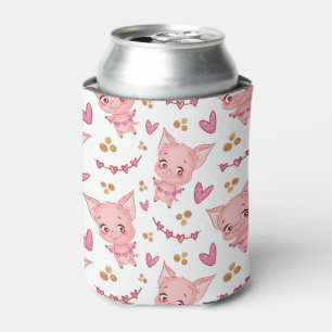 Cute Pig Pattern With Hearts Can Cooler