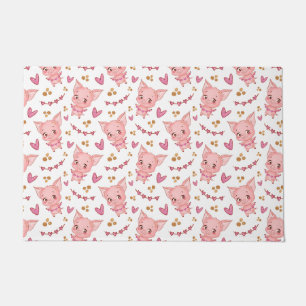 Cute Pig Pattern With Hearts Doormat
