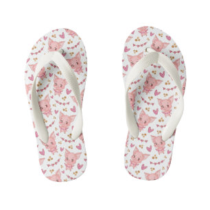 Cute Pig Pattern With Hearts Kid's Flip Flops