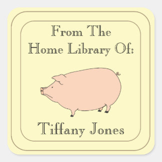 Cute Pig Personalised Bookplate Square Sticker