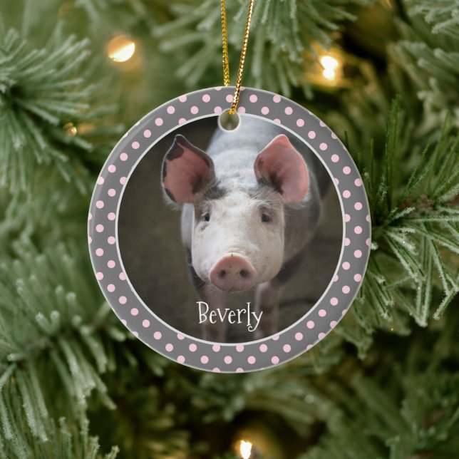 Cute Pig Personalised Ceramic Ornament (Tree)