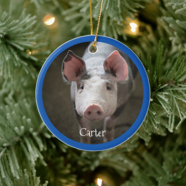 Cute Pig Personalised Ceramic Ornament (Tree)