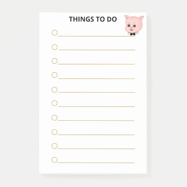Cute Pig Personalised Things To Do Post-it Notes (Front)