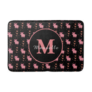 Cute Pig Piggy Monogram Personalised Kid Name Pink Bath Mat