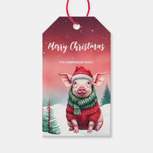 Cute Pig Piglet Santa Christmas party Snow kid Gift Tags
