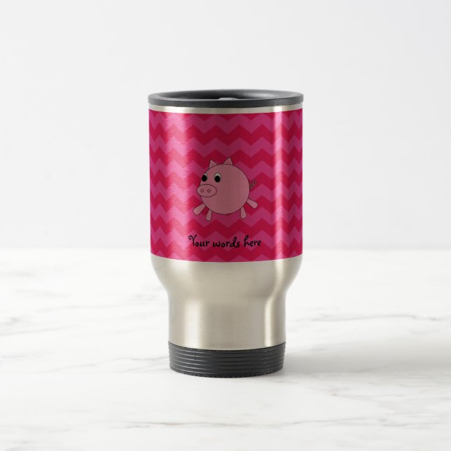 Cute pig pink chevrons travel mug (Center)