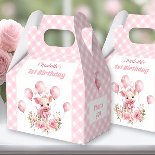 Cute Pig Pink Farm Animals Girl 1st Birthday Favour Box