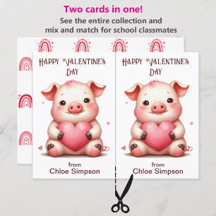 Cute Pig Pink Heart Kid's Valentine Party Card