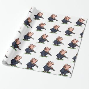 Cute Pig playing flute cartoon choose back colou Wrapping Paper