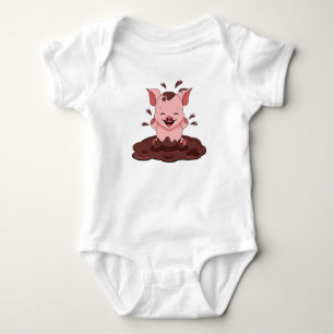 Cute Pig Playing In Mud Baby Bodysuit