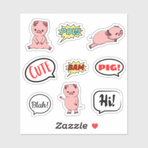 Cute Pig Pow Blah Hi Bubble Stickers