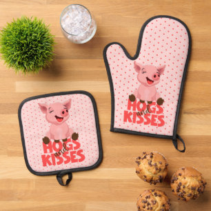 Cute Pig Pun Oven Mitt & Pot Holder Set