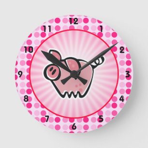 Cute Pig Round Clock
