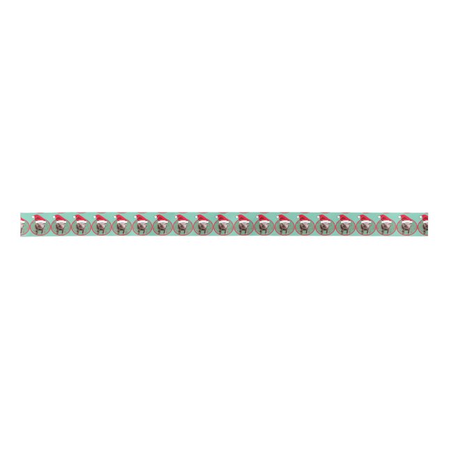 Cute Pig Santa - Teal and Red Satin Ribbon (Front)
